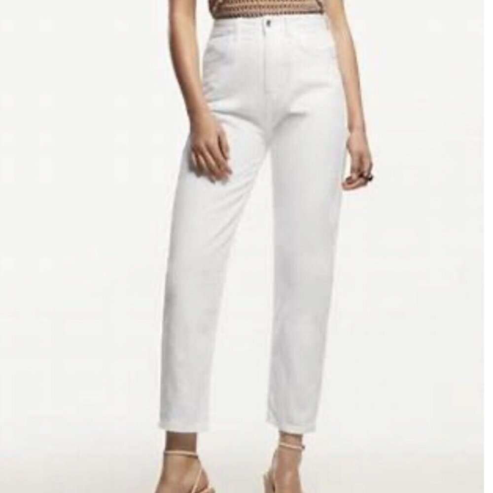 Zara Z1975 Mom Fit High Rise Mom Leg Ankle Rigid Jeans White Size 2 NWT 377/028